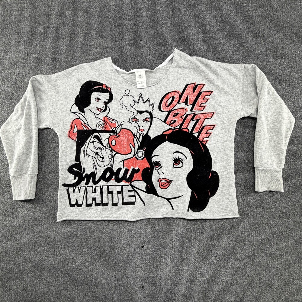 Snow White One Bite Cropped Crew Disney Shirt Womens Large Gray Velvet Graphic